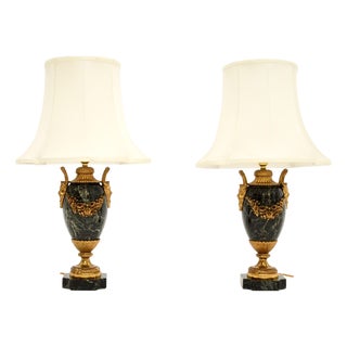 Antique French Marble and Gilt Bronze Lamps, 1890s, Set of 2 For Sale
