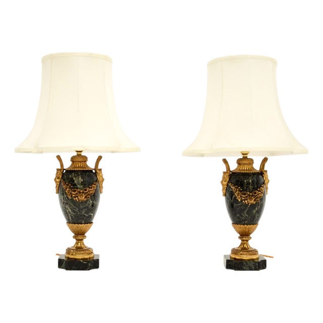 Antique French Marble and Gilt Bronze Lamps, 1890s, Set of 2 For Sale