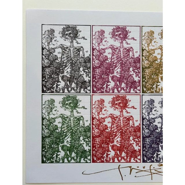 2000 - 2009 Stanley Mouse Signed "Bertha" Skull & Roses Blotter Art | Multi-Color Printed, Grateful Dead Icons C .2000 For Sale - Image 5 of 9