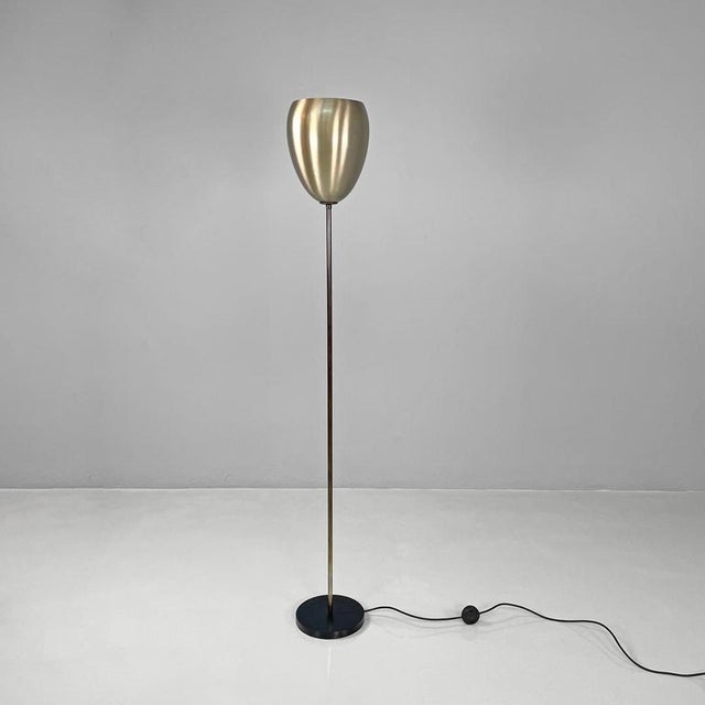 Mid-Century Modern Steel Floor Lamp with Black Round Base, Italy, 1950s For Sale - Image 3 of 16