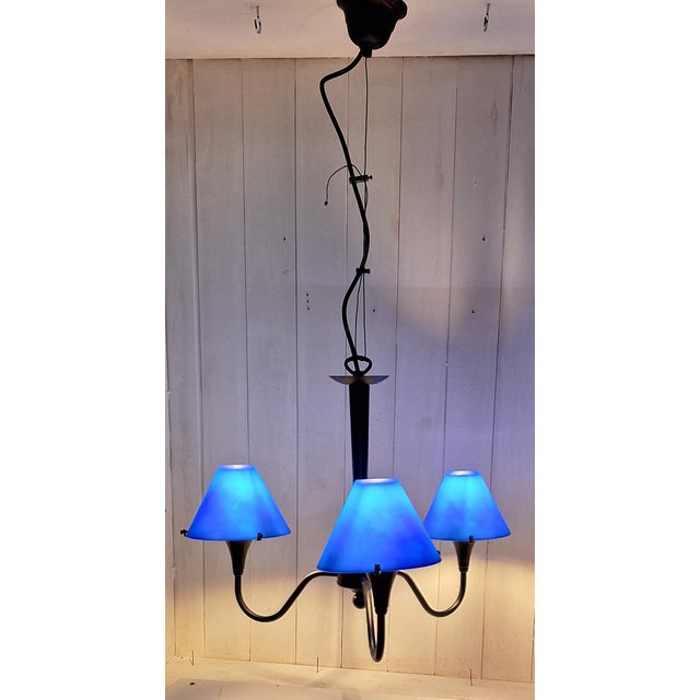 Black Vintage Ceiling Lamp with Black Metal Frame and Blue Glass Shades from Kramer-Leuchten, 2000s For Sale - Image 8 of 8