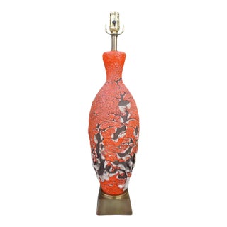 Vintage Italian Orange "Lava" Glaze Lamp After Marcello Fantoni For Sale