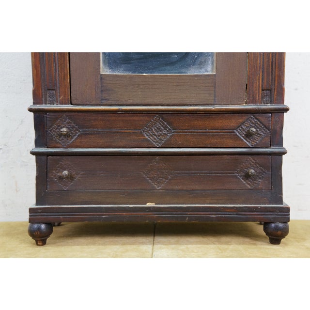 Antique Oak Salesman Sample Mirrored Dollhouse Armoire Wardrobe Cabinet 16" For Sale - Image 14 of 17