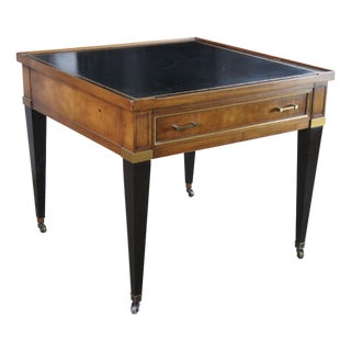 Vintage French Louis XVI Style Mahogany Ebonized Tooled Leather Top Side Table For Sale