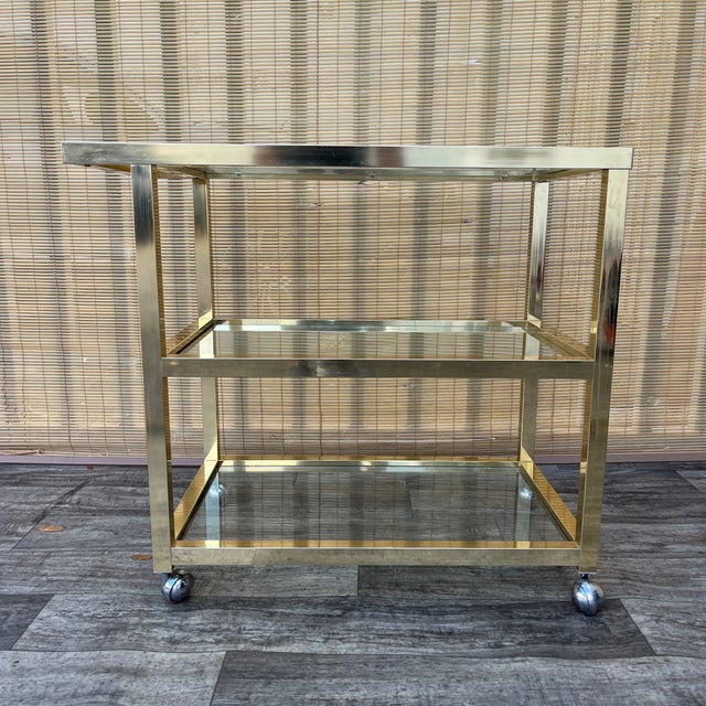 Metal Vintage Mid Century Modern Dry Bar/ Serving Cart in the Pierre Vandel Style. Circa 1970s For Sale - Image 7 of 18