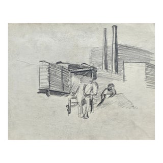 1940s Frank Wallace Horse and Cart Drawing For Sale
