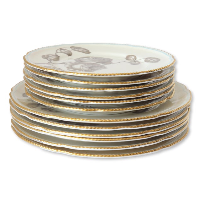 Ceramic Vintage Rose Pattern Dessert Plates, Service for Six For Sale - Image 7 of 7