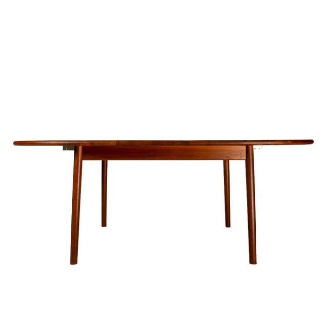 1980s Danish Modern Solid Teak Dining Table W/ Leaf, Oval Extension Table For Sale - Image 4 of 16