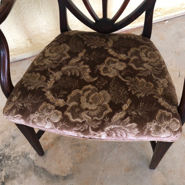 Period Georgian Mahogany Hepplewhite Style Arm Chair With Heart or Shield Form Back. Standing On Square Tapering Legs With...
