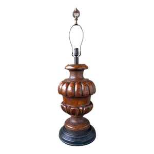 Feldman Sculpted Plaster Pottery Burnt Orange and Brown Glazed Table Lamp