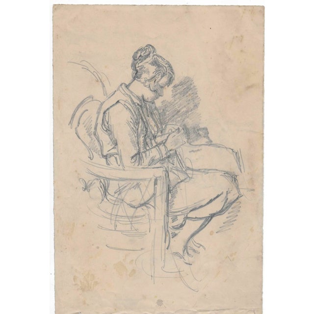 Figurative 1930s Harold Hope Read Lady Sewing Drawing For Sale - Image 3 of 3