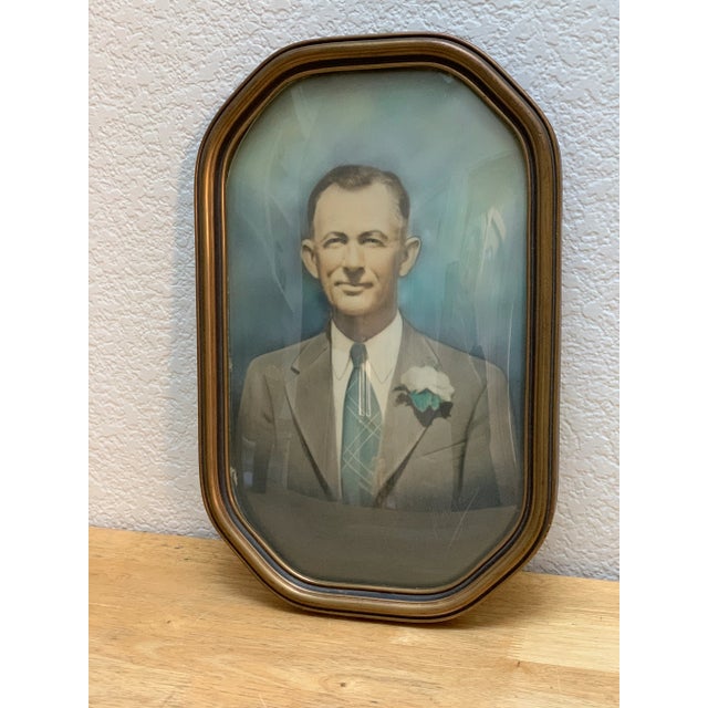 Midcentury framed portrait of a fine upstanding gentleman in a tie and flower in his lapel. 1940-1950s. Great for a...