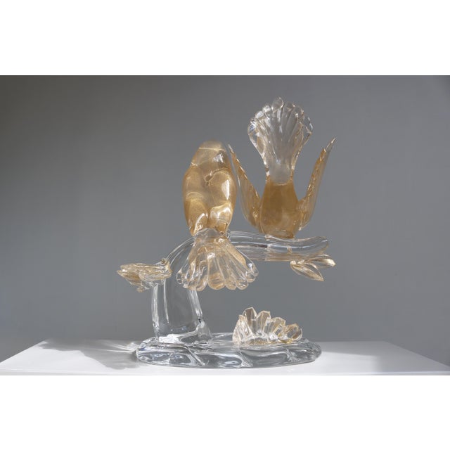 Italian Hand-Blown Murano Glass and 24 Karat Gold Bird Sculpture by Elio Raffaeli, 1970s For Sale - Image 12 of 18