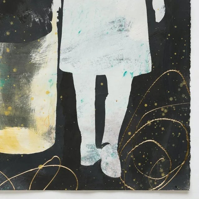 Minimalism A Minimalistic Figurative Mixed Media Gouache Artwork With 22k Gold Leaf, "I Was Just Following You" For Sale - Image 3 of 4