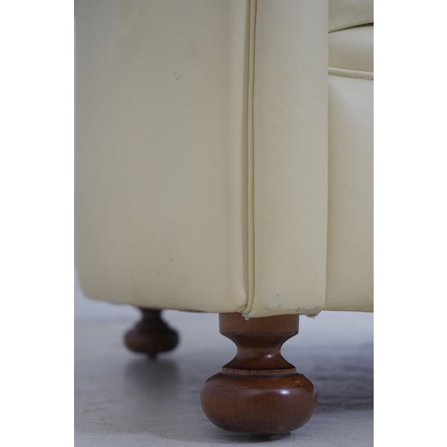 Pair Creme Color Leather Chesterfield Chairs For Sale - Image 13 of 18