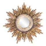 Vintage French Rustic Giltwood Sunburst Mirror For Sale