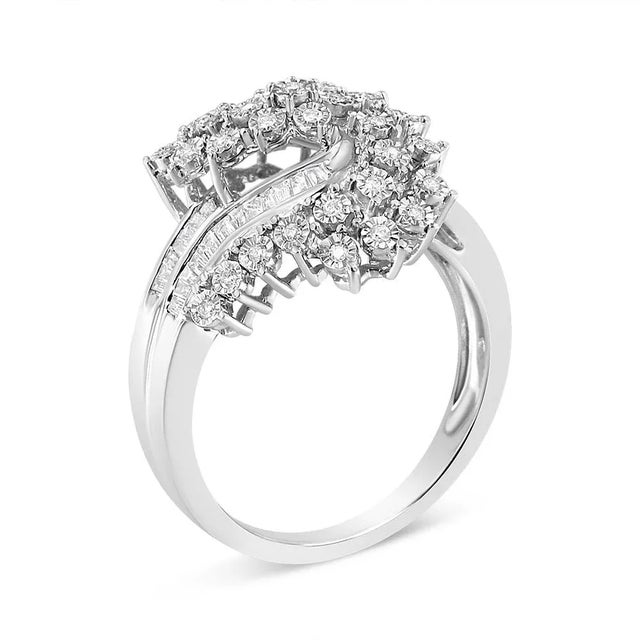Haus of Brilliance .925 Sterling Silver 1/5 Cttw Miracle-Set Diamond Heart Cross-Over Bypass Ring (I-J Color, I2-I3 Clarity) - Size 6 For Sale - Image 4 of 7