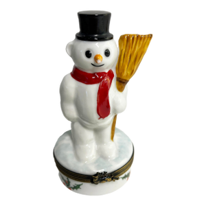 Vintage Limoges Snowman With Broom Box
