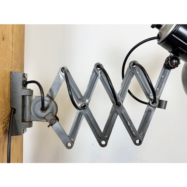 Industrial Black Enamel Scissor Wall Lamp, 1950s For Sale - Image 15 of 18