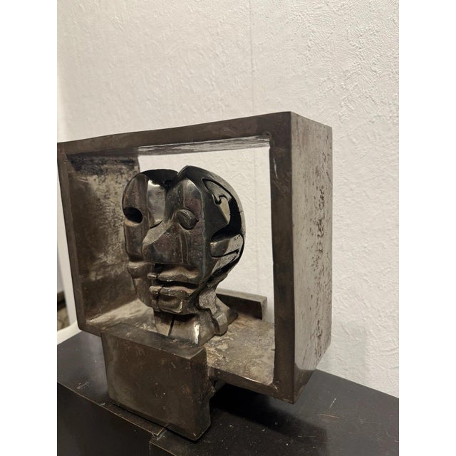 Gray Vintage Metal Face, 1974 For Sale - Image 8 of 13