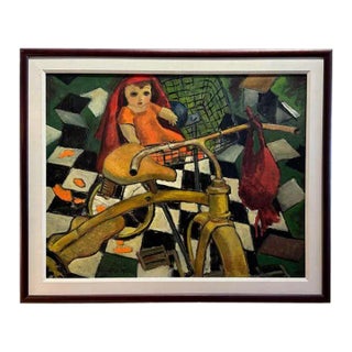 " Tricycle and Doll" Oil on Canvas by Edgar Kiechle For Sale