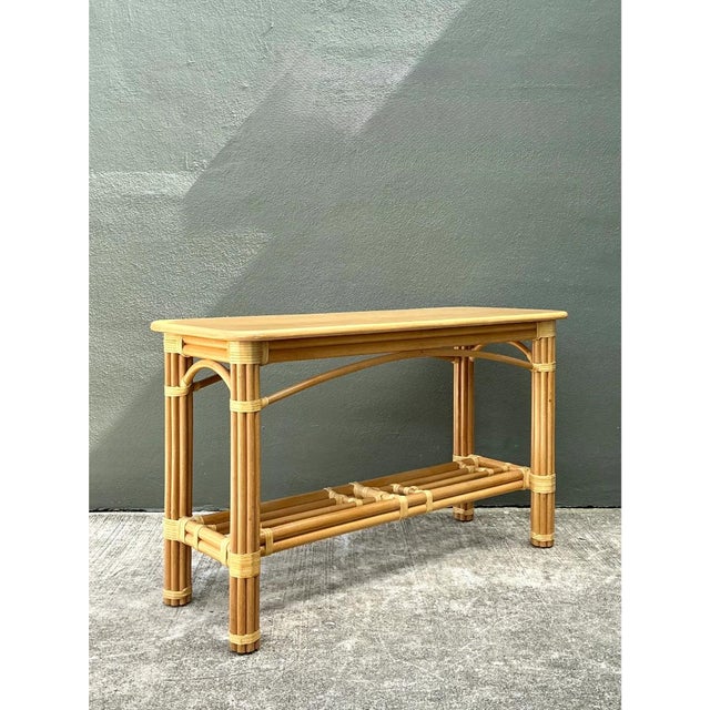 Mid-Century Modern Vintage Rattan Console Table For Sale - Image 3 of 12