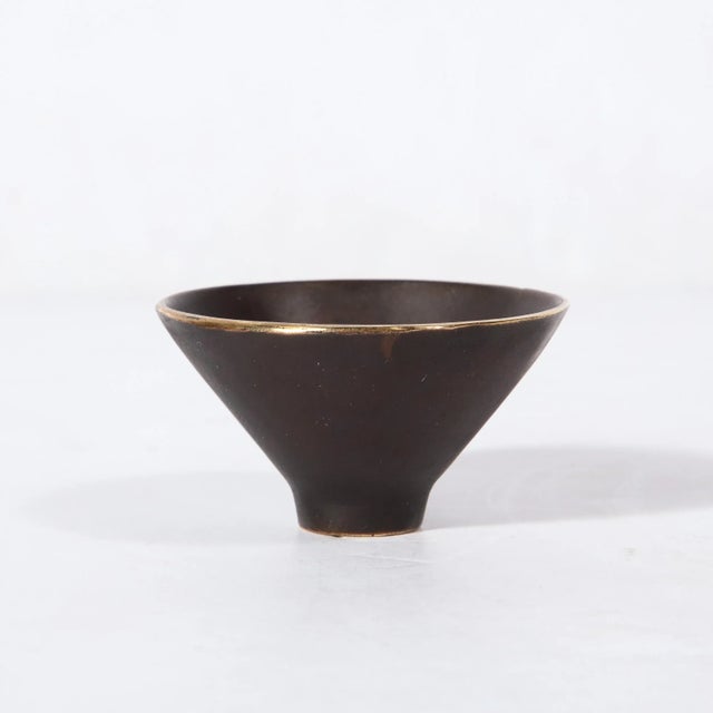 Mid-Century Modern Mid-Century Modernist Patinated Brass Conical Dish Signed Carl Aubock For Sale - Image 3 of 10