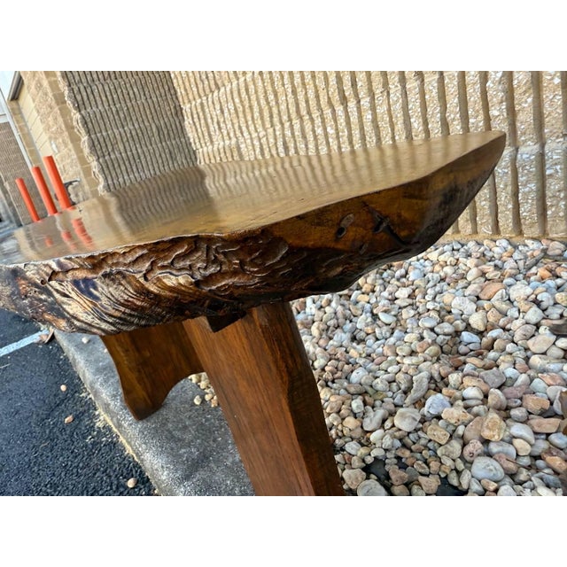 1970s Mid Century Trunk Wood Ree Edge Cocktail Coffee Table Bench For Sale - Image 14 of 14