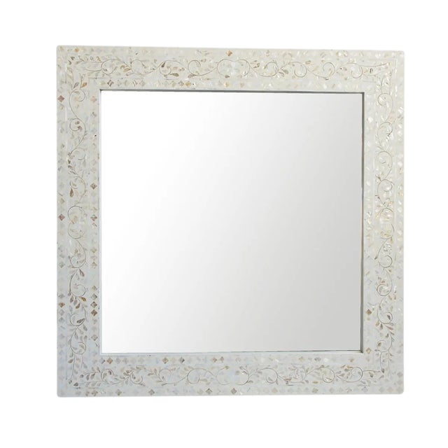 Vintage Mother of Pearl Inlay Square Mirror For Sale