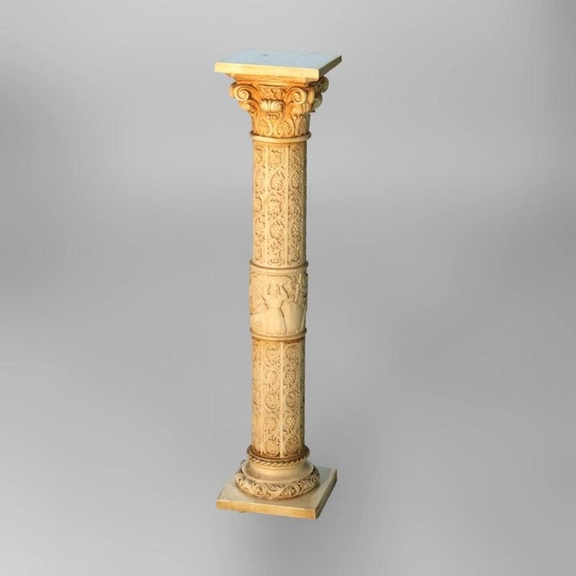 Antique Neoclassical Corinthian Style Genre Scene Sculpture Stand, Resin, C1930. 40 5/8" x 9" x 9". A beautifully crafted...