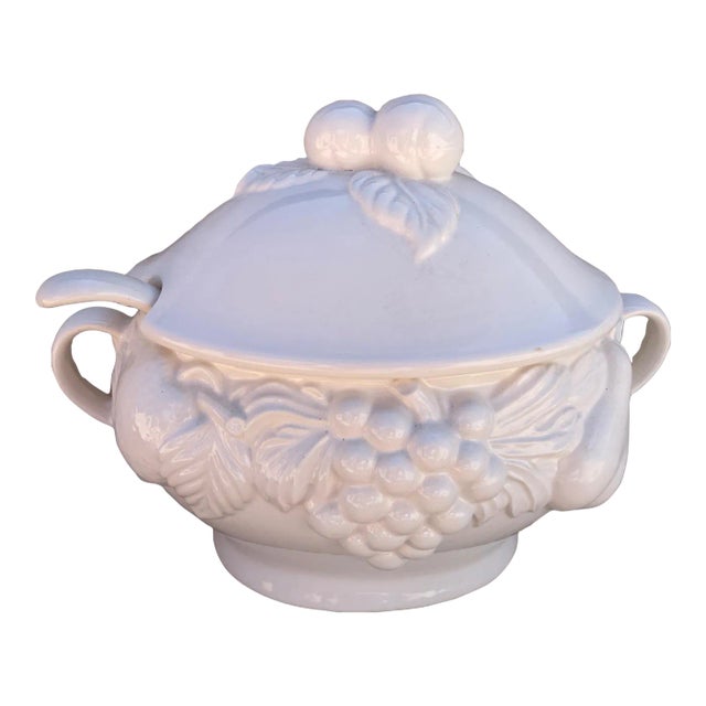 Vintage White Italian Soup Tureen W/Ladle For Sale