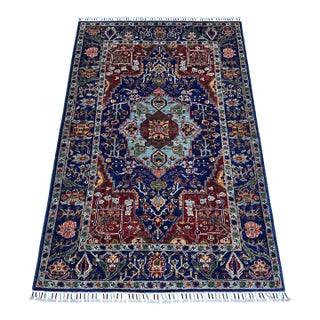 Royal Blue Karachoph Kazak Medallion Hand-Knotted Wool Rug - 3'11" X 6'0" For Sale