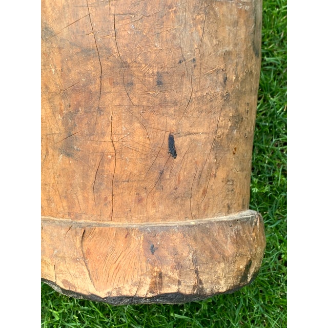 Antique Rustic Wooden Mortar Primitive Vessel For Sale - Image 10 of 12