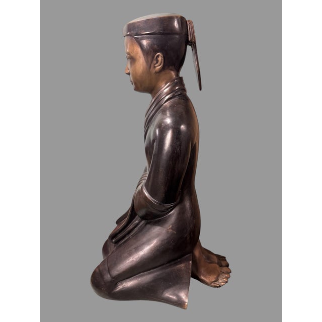 17" Cast Bronze Figural Kneeling Monk Statue Sculpture In very nice original condition showing some typical age-...