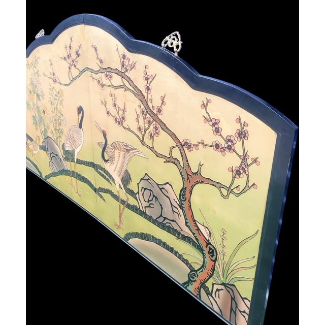 Vintage Massive Arched Chinoiserie Carved Wood Egret Birds Cherry Blossom Wall Hanging screenHeadboard For Sale - Image 10 of 13