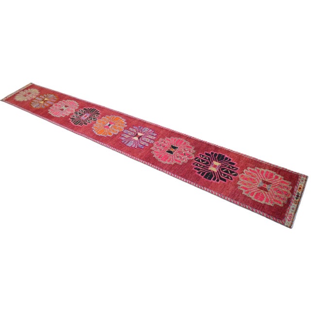Textile 1970s Turkish Hand-Knotted Turkish Runner Rug Extra Long Narrow Runner Stair Runner- 2′2″ × 15′6″ For Sale - Image 7 of 15