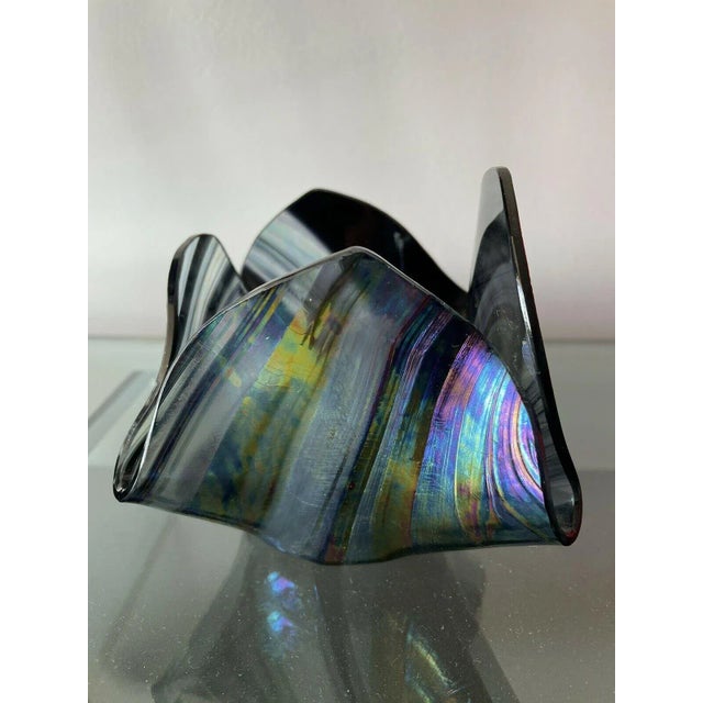 1990s Abstract Hand Blown Art Glass Handkerchief Vase For Sale - Image 4 of 12