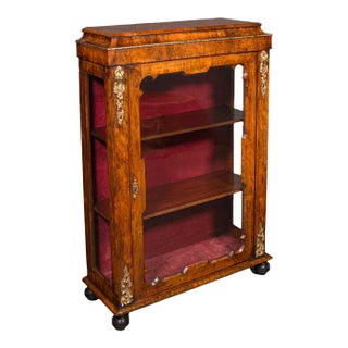 Antique Pier Cabinet, English, Walnut, Glazed Display Bookcase, Victorian, 1860 For Sale