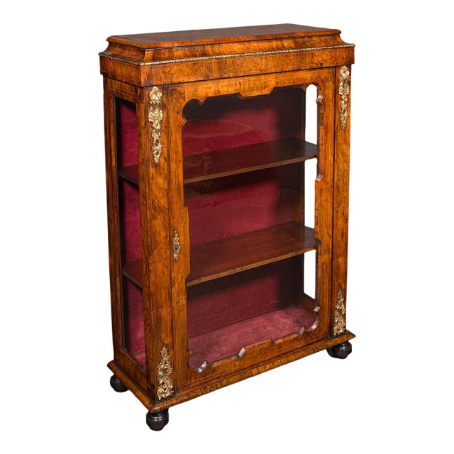 Antique Pier Cabinet, English, Walnut, Glazed Display Bookcase, Victorian, 1860 For Sale
