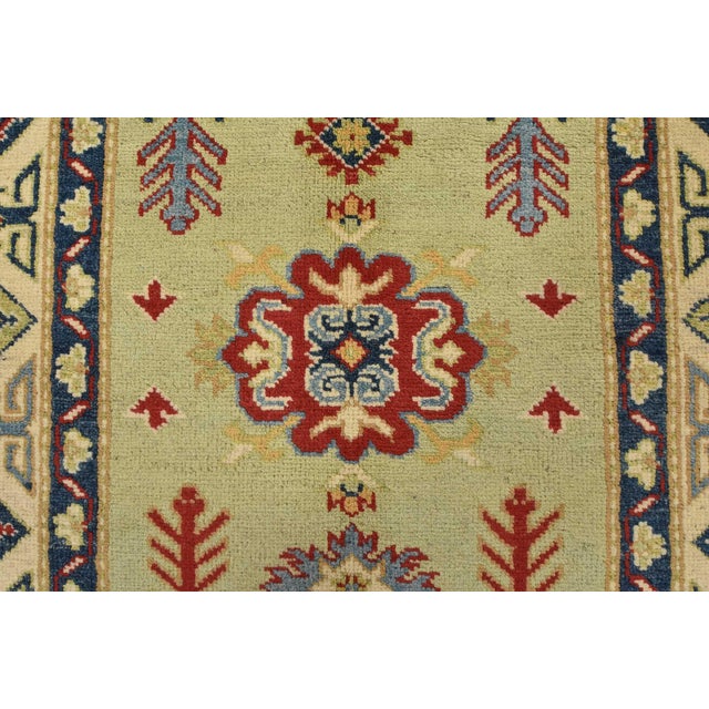 Kazak Runner 2’10” X 8’1” Green Wool Tribal Hand-Knotted Oriental Rug For Sale - Image 9 of 13