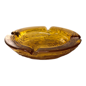 Vintage Mid-Century Honey Anchor Hocking Golden Amber Glass Round Ripple Ashtray Trinket Dish or Catchall