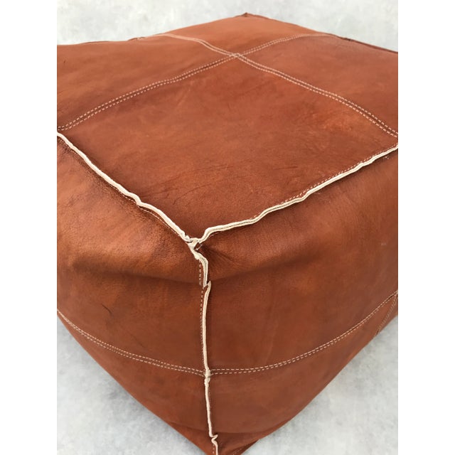 Contemporary Square Brown Leather Handmade Moroccan Pouf For Sale - Image 3 of 9