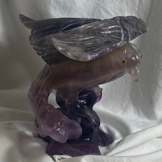 Mid 20th Century Large Hand Carved Amethyst Eagle Bird Sculpture For Sale - Image 10 of 12