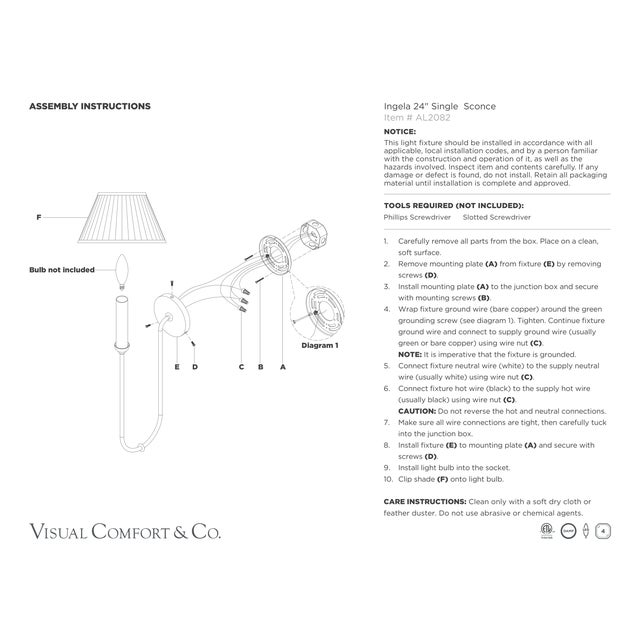 Amber Lewis for Visual Comfort Signature Ingela 24" Single Sconce in Modern Iron with Silk Pleat Shade For Sale - Image 9 of 9