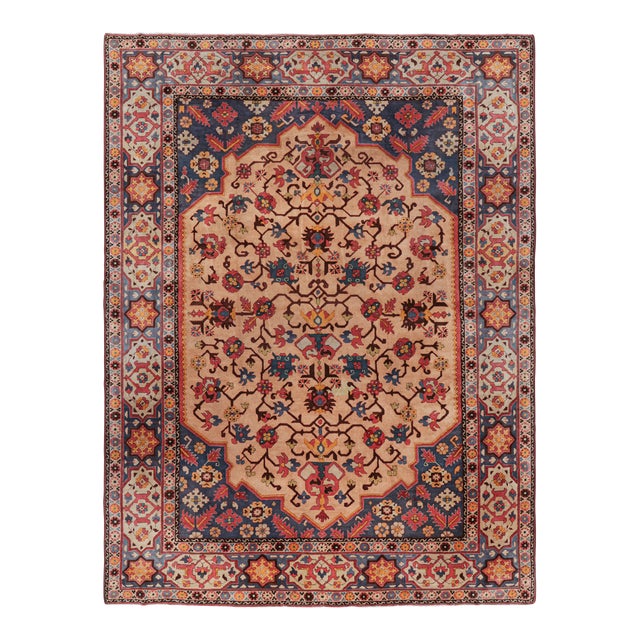 Antique Hooked Rug With Polychromatic Florals and Medallion, From Rug & Kilim For Sale