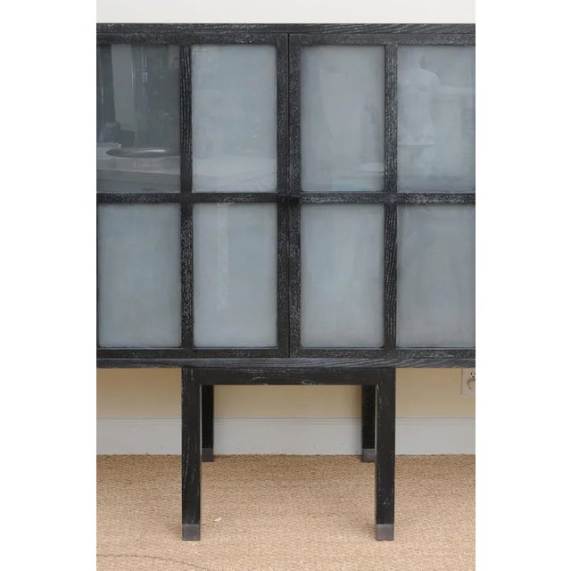 Pace Collection Vintage Rare Pace Cerused Ash and Sandblasted Glass Piombo 3 Part Cabinet For Sale - Image 4 of 9