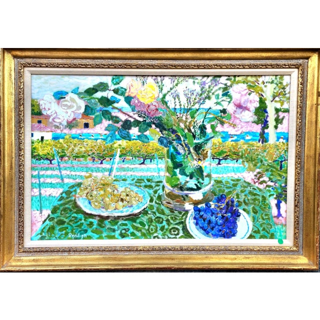 Beautiful "The Roses of the Wine Harvest" French Oil Painting, Framed. For Sale - Image 9 of 10