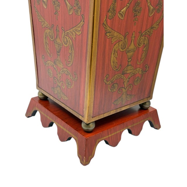 Metal Maitland-Smith Style Red Toile Scalloped Metal Wastebasket For Sale - Image 7 of 12