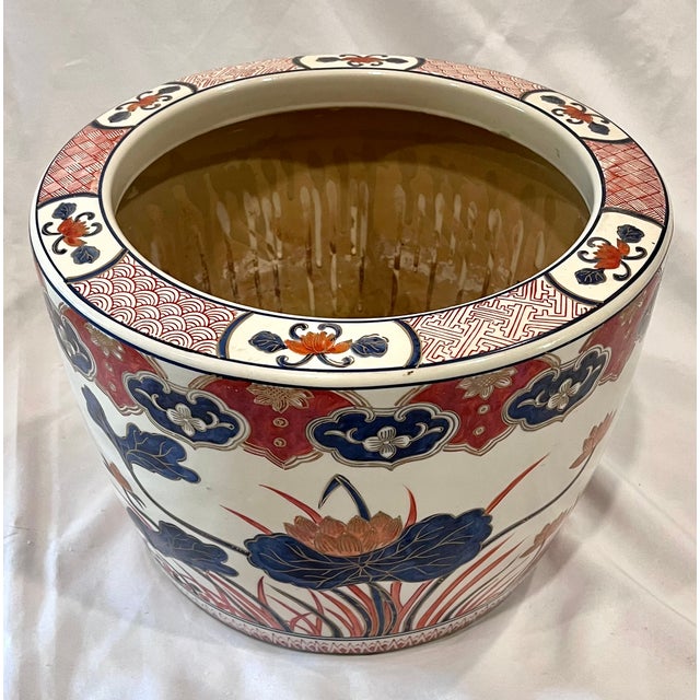 Antique 13" Japanese Imari Porcelain Lotus Motif Jardiniere Planter For Sale In Dallas - Image 6 of 14