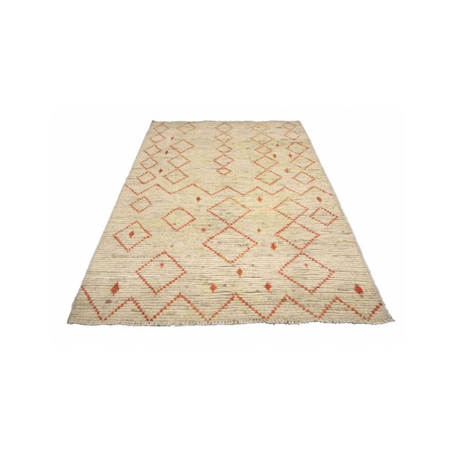 Mid-Century Modern Cream & Rust Modern Wool Rug For Sale - Image 3 of 6